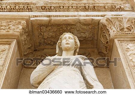 Stock Image - "Figure of Arete, Library of Celsus, Ephesus, Selcuk, Izmir Province, Aegean Region, Turkey, Asia". Fotosearch