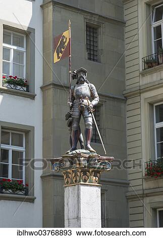 "Figure on Vennerbrunnen fountain, Bern's historic centre, UNESCO World Heritage Site, Bern, Canton of Bern, Switzerland, Europe" View Large Photo Image Stock Image - "Figure on Vennerbrunnen fountain, Bern's historic centre, UNESCO World Heritage Site, Bern, Canton of Bern, Switzerland, Europe". Fotosearch