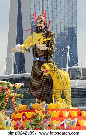 Stock Photo - "Figure with tiger, colorful decorations for the Chinese New Year celebrations, Marina Bay Floating Stadium, Central Area, Central Business District, Singapore, Asia". Fotosearch