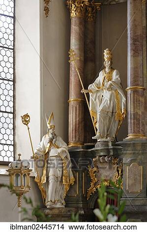 Picture - "Figures of the Church Fathers Gregory and Ambrose, left, by Anton Sturm, on the high altar, Parish Church of St. Michael, Sonthofen, Oberallgaeu, Allgaeu, Swabia, Bavaria, Germany, Europe". Fotosearch