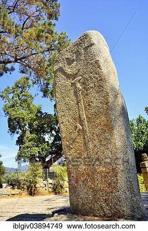 "Filitosa V, standing stone or menhir, with a weapon, megalithic period, Filitosa, Corsica, France, Europe" View Large Photo Image Stock Photo - "Filitosa V, standing stone or menhir, with a weapon, megalithic period, Filitosa, Corsica, France, Europe". Fotosearch