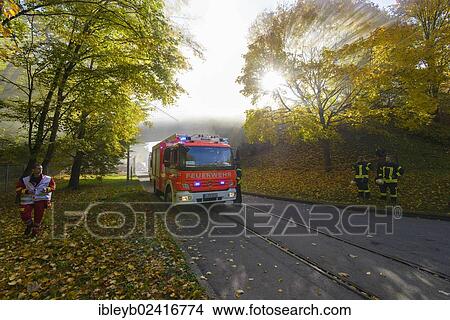 Final fire service drill of the young Stuttgart firefighters in autumn, on the grounds of the Robert Bosch GmbH in Feuerbach, Stuttgart, Baden-Wuerttemberg, Germany, Europe View Large Photo Image Picture - Final fire service drill of the young Stuttgart firefighters in autumn, on the grounds of the Robert Bosch GmbH in Feuerbach, Stuttgart, Baden-Wuerttemberg, Germany, Europe. Fotosearch