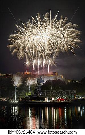 "Final fireworks of """"Rhine in Flames"""" in front of Ehrenbreitstein Fortress, Koblenz, Rhineland-Palatinate, Germany, Europe" View Large Photo Image Picture - "Final fireworks of """"Rhine in Flames"""" in front of Ehrenbreitstein Fortress, Koblenz, Rhineland-Palatinate, Germany, Europe". Fotosearch
