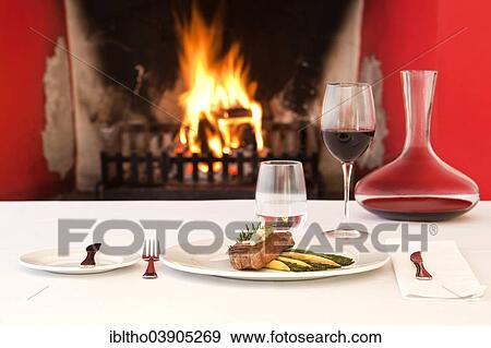 "Fine dining, Sirloin steak, wine glass, in front of a fire place" View Large Photo Image Stock Photo - "Fine dining, Sirloin steak, wine glass, in front of a fire place". Fotosearch
