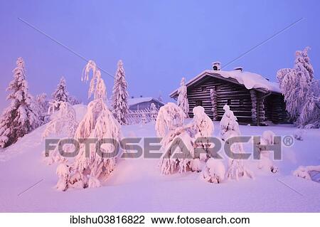 "Finnish log cabin in the snow-covered landscape, Iso Syote, Lapland, Finland, Europe" View Large Photo Image Stock Image - "Finnish log cabin in the snow-covered landscape, Iso Syote, Lapland, Finland, Europe". Fotosearch