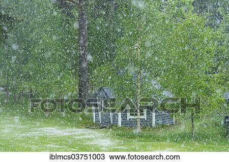 Stock Image - "Finnish sauna in hail, Martinselkosen, Suomussalmi, Kainuu, Finland, Europe". Fotosearch