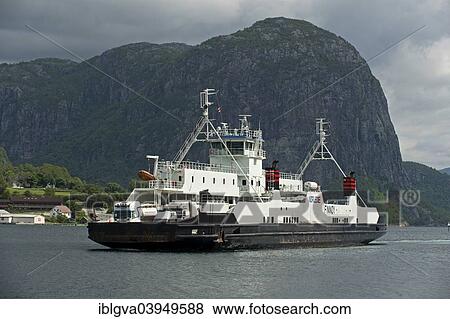"Finnoy ferry in front of Uburen rocky peak at the confluence of Lysefjord and Hogsfjord, Forsand, Norway, Europe" View Large Photo Image Stock Photo - "Finnoy ferry in front of Uburen rocky peak at the confluence of Lysefjord and Hogsfjord, Forsand, Norway, Europe". Fotosearch