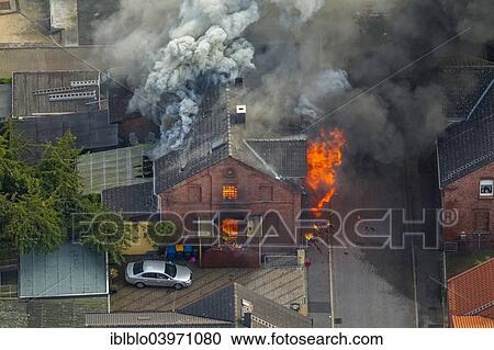"Fire in a pithead building, Gustavstrasse street, aerial, Bonen, Ruhr district, North Rhine-Westphalia, Germany, Europe" View Large Photo Image Stock Image - "Fire in a pithead building, Gustavstrasse street, aerial, Bonen, Ruhr district, North Rhine-Westphalia, Germany, Europe". Fotosearch