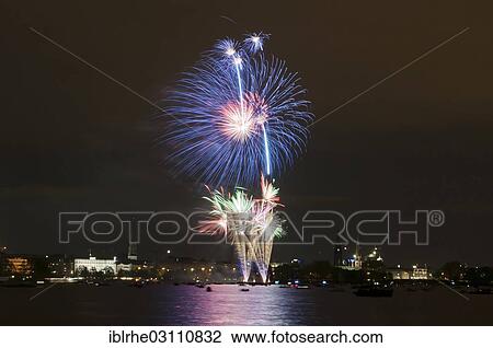 Stock Image - "Fireworks at the Cherry Blossom Festival, Aussenalster, Hamburg, Hamburg, Germany, Europe". Fotosearch