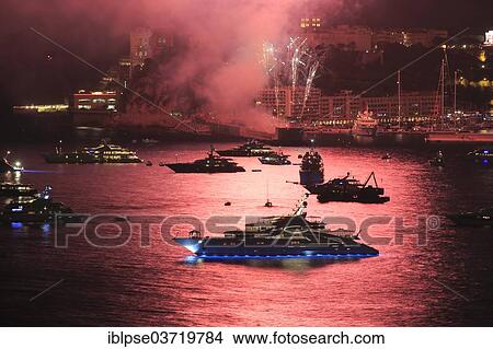 "Fireworks over Monaco at Cap Martin, with the motor yacht """"Ace"""" at the front, Monaco, Monaco, Europe" View Large Photo Image Picture - "Fireworks over Monaco at Cap Martin, with the motor yacht """"Ace"""" at the front, Monaco, Monaco, Europe". Fotosearch
