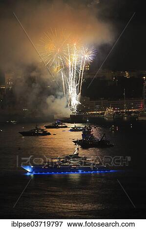 "Fireworks over Monaco at Cap Martin, with the motor yacht """"Ace"""" at the front, Monaco, Monaco, Europe" View Large Photo Image Stock Photo - "Fireworks over Monaco at Cap Martin, with the motor yacht """"Ace"""" at the front, Monaco, Monaco, Europe". Fotosearch