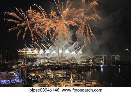 "Fireworks over Port Hercule with yachts and cruise ship, fireworks competition, participating country Poland, Principality of Monaco" View Large Photo Image Stock Photograph - "Fireworks over Port Hercule with yachts and cruise ship, fireworks competition, participating country Poland, Principality of Monaco". Fotosearch