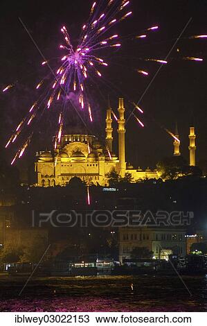 "Fireworks over the Golden Horn, Suleymaniye Mosque at back, Istanbul, Istanbul, Istanbul Province, Turkey, Asia" View Large Photo Image Stock Image - "Fireworks over the Golden Horn, Suleymaniye Mosque at back, Istanbul, Istanbul, Istanbul Province, Turkey, Asia". Fotosearch