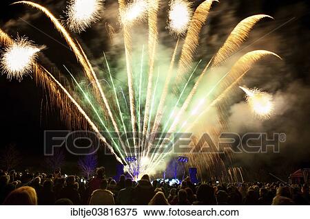 Stock Photography - "Fireworks, Pyroshow 2013, Pristablich, Saxony, Germany, Europe". Fotosearch