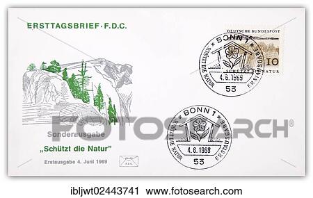 Stock Image - "First day cover, special edition, Schuetzt die Natur, Protect Nature, Germany, 4th June 1968, Europe". Fotosearch