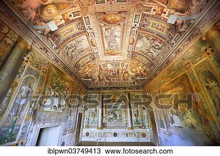 Stock Image - "First Tribune Room, Prima stanza tribune, probably decorated by Cesare Nebbia in 1569, Villa d'Este, UNESCO World Heritage Site, Tivoli, Lazio, Italy, Europe". Fotosearch