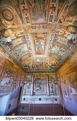 Stock Photo - "First Tribune Room, Prima stanza tribune, probably decorated by Cesare Nebbia in 1569, Villa d'Este, UNESCO World Heritage Site, Tivoli, Lazio, Italy, Europe". Fotosearch