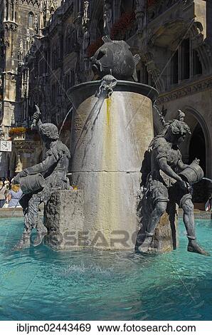 Stock Photo - "Fischbrunnen, Fish Fountain, Marienplatz, Munich, Bavaria, Germany, Europe". Fotosearch