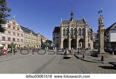 "Fischmarkt square with """"Haus zum Breiten Herd"""", guild house, town hall, and Roland statue, Erfurt, Thuringia, Germany, Europe" View Large Photo Image Stock Photo - "Fischmarkt square with """"Haus zum Breiten Herd"""", guild house, town hall, and Roland statue, Erfurt, Thuringia, Germany, Europe". Fotosearch