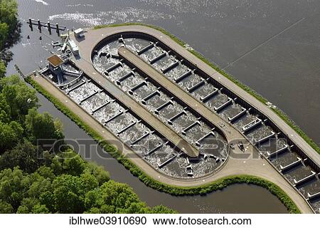 Stock Image - "Fischpass Geesthacht, fishway or fish ladder on the Elbe River, aerial view, Geesthacht, Schleswig-Holstein, Germany, Europe". Fotosearch