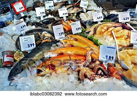 Stock Image - "Fish counter, am Elisabethplatz, Schwabing, Munich, Upper Bavaria, Bavaria, Germany, Europe". Fotosearch