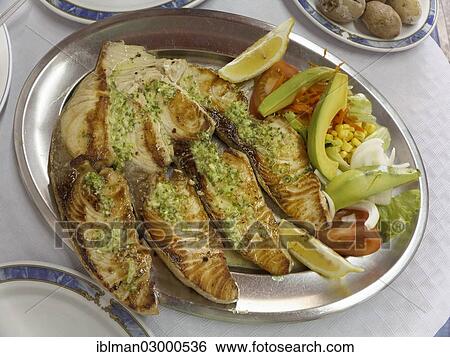 Stock Photograph - "Fish platter at the El Puerto Restaurant in Vueltas, La Gomera, Valle Gran Rey, Canary Islands, Spain, Europe". Fotosearch