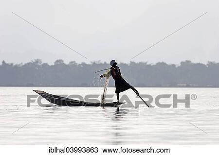 "Fisherman, leg rower, on a boat on Inle Lake, Shan State, Myanmar, Asia" View Large Photo Image Stock Image - "Fisherman, leg rower, on a boat on Inle Lake, Shan State, Myanmar, Asia". Fotosearch