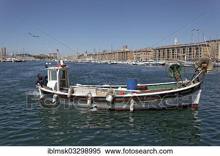 Stock Photography - "Fishing boat in the old port, historic center, Marseille, Departement Bouches-du-Rhone, Region Provence-Alpes-Cote dâ€™Azur dâ€™Azur, France, Europe". Fotosearch