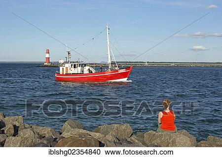 "Fishing boat in the Warnow river estuary, Warnemuende, Mecklenburg-Western Pomerania, Germany, Europe" View Large Photo Image Stock Image - "Fishing boat in the Warnow river estuary, Warnemuende, Mecklenburg-Western Pomerania, Germany, Europe". Fotosearch