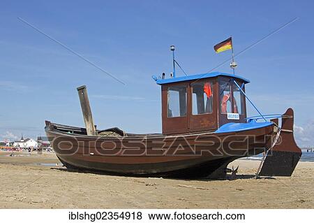 "Fishing boat on a beach, Ahlbeck, Usedom Island, Mecklenburg-Western Pomerania, Germany, Europe" View Large Photo Image Stock Photo - "Fishing boat on a beach, Ahlbeck, Usedom Island, Mecklenburg-Western Pomerania, Germany, Europe". Fotosearch