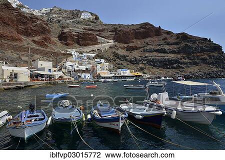 "Fishing boats in the Ammoudi Harbour, Ammoudi Bay in Oia, Oia, Santorin, Cyclades, Greece, Europe" View Large Photo Image Stock Image - "Fishing boats in the Ammoudi Harbour, Ammoudi Bay in Oia, Oia, Santorin, Cyclades, Greece, Europe". Fotosearch
