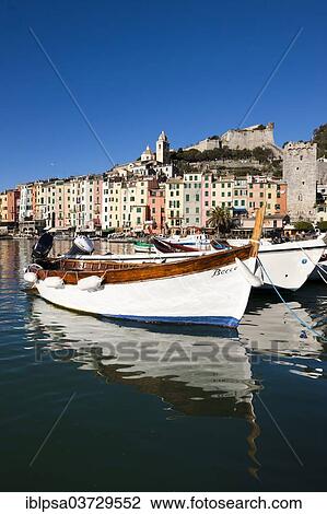 "Fishing boats in the harbour in front of the historic town centre of Porto Venere, UNESCO World Cultural Heritage Site, Porto Venere, Cinque Terre, Liguria, Italy, Europe" View Large Photo Image Stock Image - "Fishing boats in the harbour in front of the historic town centre of Porto Venere, UNESCO World Cultural Heritage Site, Porto Venere, Cinque Terre, Liguria, Italy, Europe". Fotosearch