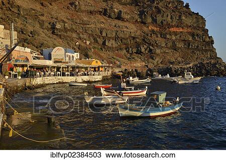 "Fishing boats in the harbour of Ammoudi, near Oia, Santorini, Cyclades, Greek Islands, Greece, Europe" View Large Photo Image Stock Image - "Fishing boats in the harbour of Ammoudi, near Oia, Santorini, Cyclades, Greek Islands, Greece, Europe". Fotosearch