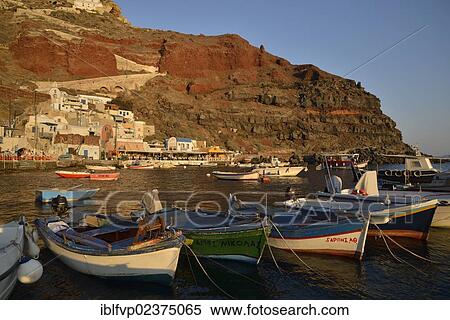 "Fishing boats in the harbour of Ammoudi, Ammoudi Bay near Oia, Santorini, Cyclades, Greek island, Greece, Europe" View Large Photo Image Stock Photography - "Fishing boats in the harbour of Ammoudi, Ammoudi Bay near Oia, Santorini, Cyclades, Greek island, Greece, Europe". Fotosearch