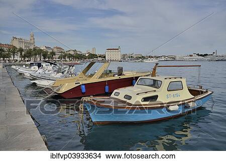 Picture - "Fishing boats in the harbour, Adriatic, Split, Split-Dalmatia County, Croatia, Europe". Fotosearch