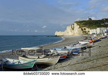 "Fishing boats on a beach with white cliffs, Etretat, Departement Seine-Maritime, Upper Normandy, France, Europe" View Large Photo Image Stock Image - "Fishing boats on a beach with white cliffs, Etretat, Departement Seine-Maritime, Upper Normandy, France, Europe". Fotosearch