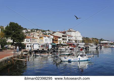 Stock Photography - "Fishing harbour on the island of Burgazada, Burgazadas or Burgaz, Princes Islands, Adalar, Sea of Marmara, Istanbul, Turkey, Asia". Fotosearch