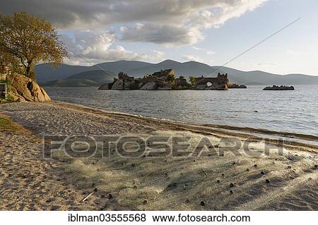 "Fishing net on the shore, Byzantine fortress on an island in the lake, Lake Bafa, Kapikiri, Mugla Province, Aegean region, Turkey, Asia" View Large Photo Image Stock Photo - "Fishing net on the shore, Byzantine fortress on an island in the lake, Lake Bafa, Kapikiri, Mugla Province, Aegean region, Turkey, Asia". Fotosearch
