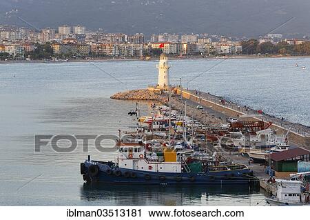 "Fishing port, pier and lighthouse, Alanya, Turkish Riviera, Province of Antalya, Mediterranean Region, Turkey, Asia" View Large Photo Image Stock Image - "Fishing port, pier and lighthouse, Alanya, Turkish Riviera, Province of Antalya, Mediterranean Region, Turkey, Asia". Fotosearch