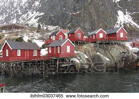 "Fishing village with red cottages by the sea, A, Lofoten, Nordland, Northern Norway, Norway, Europe" View Large Photo Image Stock Photography - "Fishing village with red cottages by the sea, A, Lofoten, Nordland, Northern Norway, Norway, Europe". Fotosearch