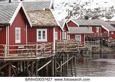 "Fishing village with red cottages beside a fjord in winter, Reine, Lofoten, Nordland, Northern Norway, Norway, Europe" View Large Photo Image Stock Photo - "Fishing village with red cottages beside a fjord in winter, Reine, Lofoten, Nordland, Northern Norway, Norway, Europe". Fotosearch
