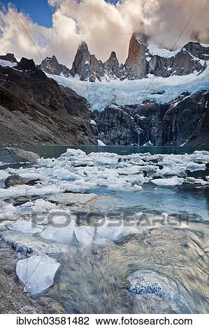 "Fitz Roy massif, mountain lake Lago Sucia, ice floes, Los Glaciares National Park, El Chalten, Santa Cruz, Argentina, South America" View Large Photo Image Stock Image - "Fitz Roy massif, mountain lake Lago Sucia, ice floes, Los Glaciares National Park, El Chalten, Santa Cruz, Argentina, South America". Fotosearch