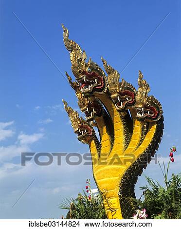 Picture - "Five-headed Naga serpent, craftwork, Chiang Mai, Northern Thailand, Thailand, Asia". Fotosearch