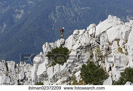 Stock Photo - "Fixed rope route on Katrin mountain, Katergebirge mountains near Bad Ischl, Salzkammergut resort area, Traunviertel region, Upper Austria, Austria, Europe". Fotosearch