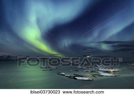 "Fjord with islands in winter and the northern lights, Sommeroya, Tromso, ‪Troms, Northern Norway, Norway, Europe" View Large Photo Image Stock Image - "Fjord with islands in winter and the northern lights, Sommeroya, Tromso, ‪Troms, Northern Norway, Norway, Europe". Fotosearch
