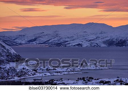 "Fjord with islands in winter at sunset, Sommeroya, Tromso, ‪Troms, Northern Norway, Norway, Europe" View Large Photo Image Picture - "Fjord with islands in winter at sunset, Sommeroya, Tromso, ‪Troms, Northern Norway, Norway, Europe". Fotosearch