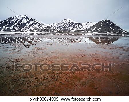 Stock Photo - "Fjord with red algae, Krossfjorden, Haakon VII Land, Spitsbergen Island, Svalbard Archipelago, Svalbard and Jan Mayen, Norway, Europe". Fotosearch