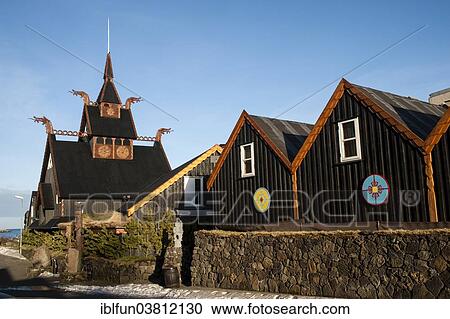 Stock Image - "Fjorukrain, Viking Restaurant, Hafnarfjorour, Hofuoborgarsvaeoio Region, Iceland, Europe". Fotosearch