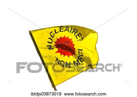 Stock Photo - "Flag, """"Nucleaire? Non merci"""", French for """"Nuclear power? No thanks""""". Fotosearch