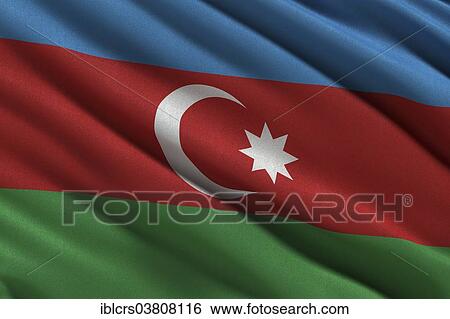 Stock Photograph - Flag of Azerbaijan waving in the wind. Fotosearch